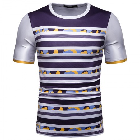 New Summer Men's Short-Sleeved T-ShirtContrast Striped Slim Casual T-Shirt